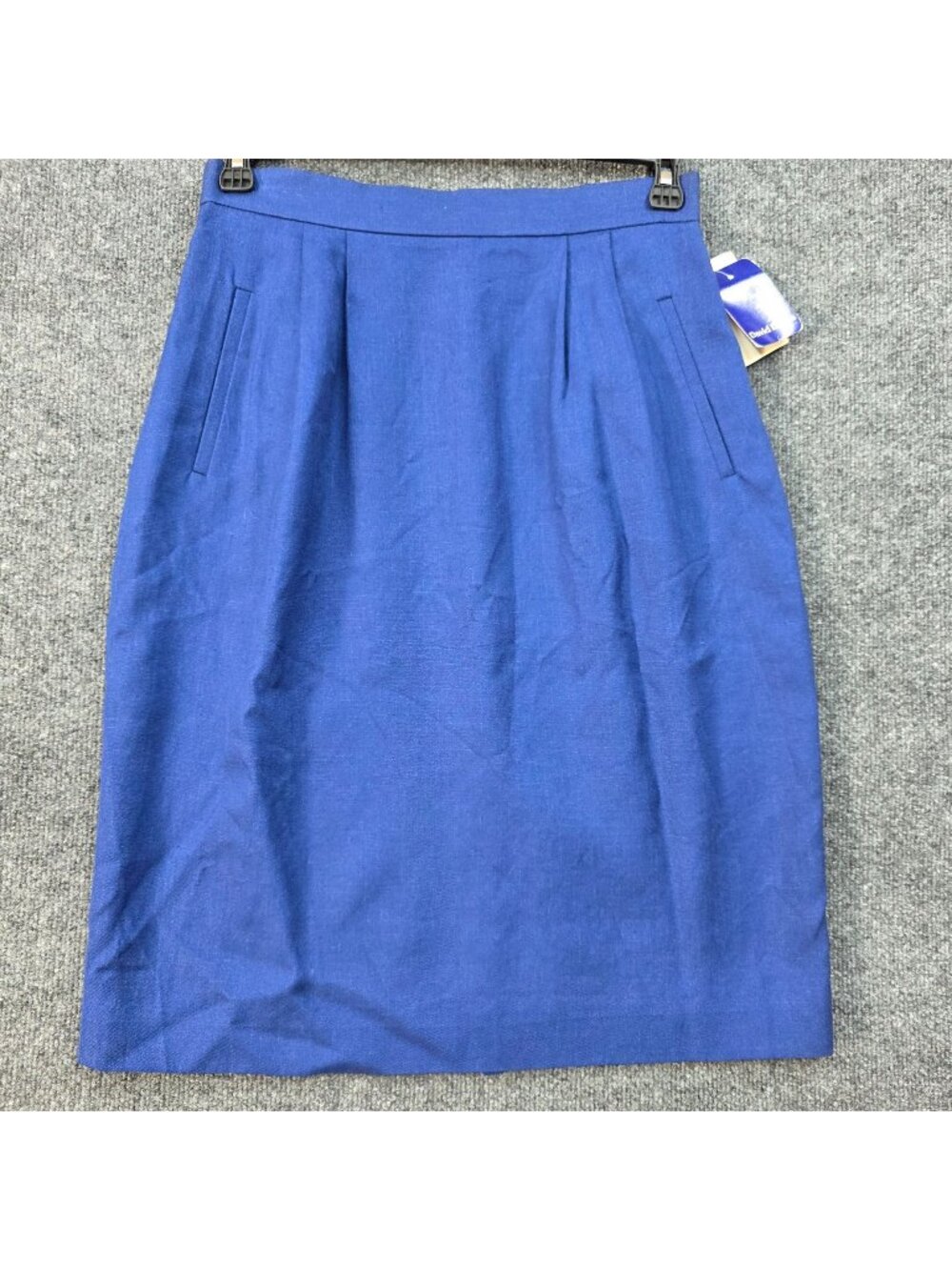 Vintage David Brooks Linen Blend Pleated Pencil Skirt 12 Blue Minimalist Preppy